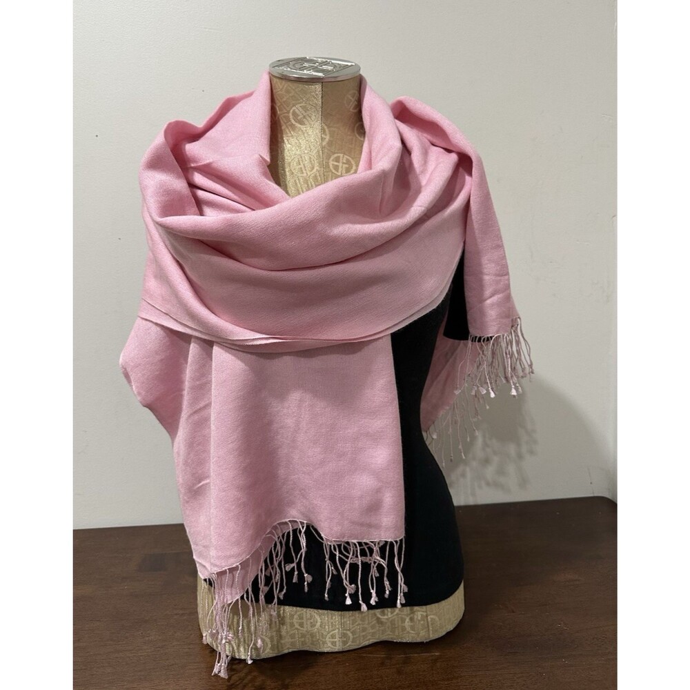 Pashmina silk  pink shawl scarf handmade in Nepal with tassels    27" X 76"